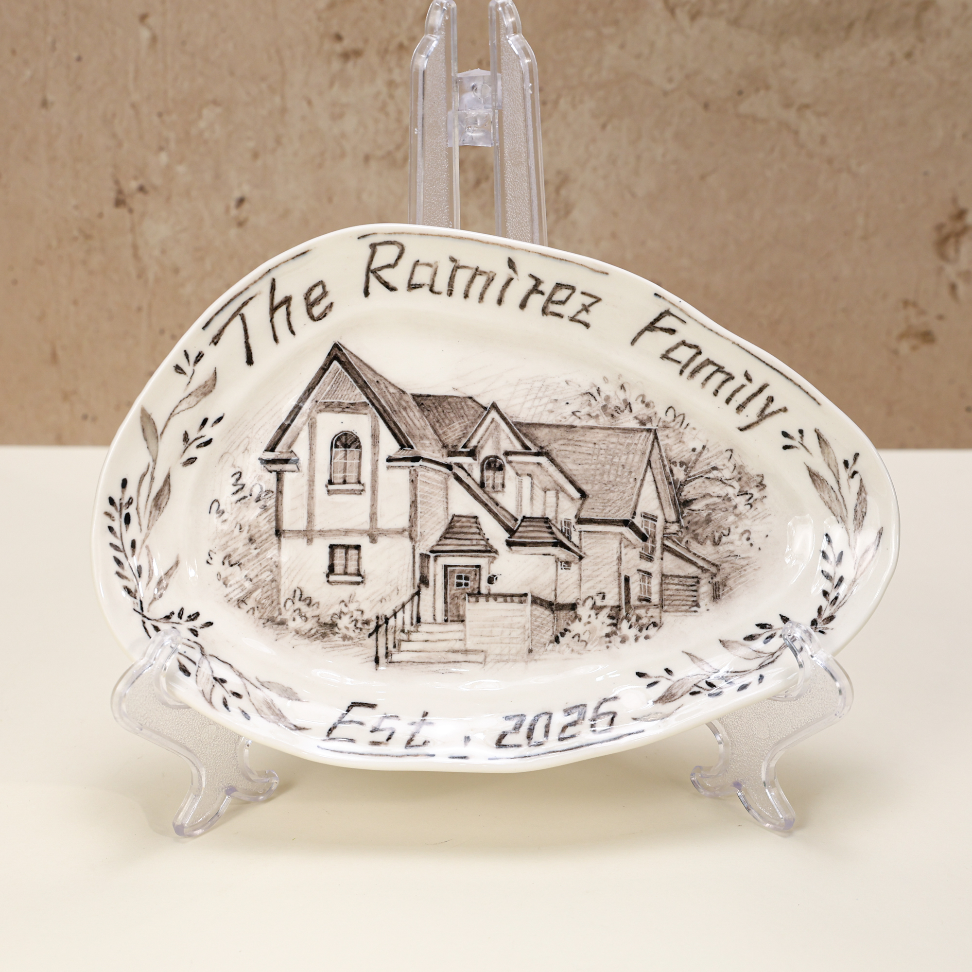 Custom Oval House Portrait Plate with Botanical Border - Image 5