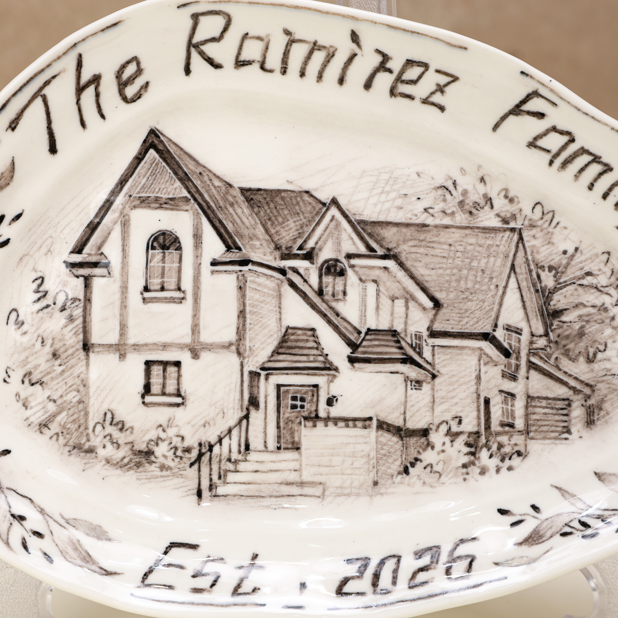 Custom Oval House Portrait Plate with Botanical Border - Image 6