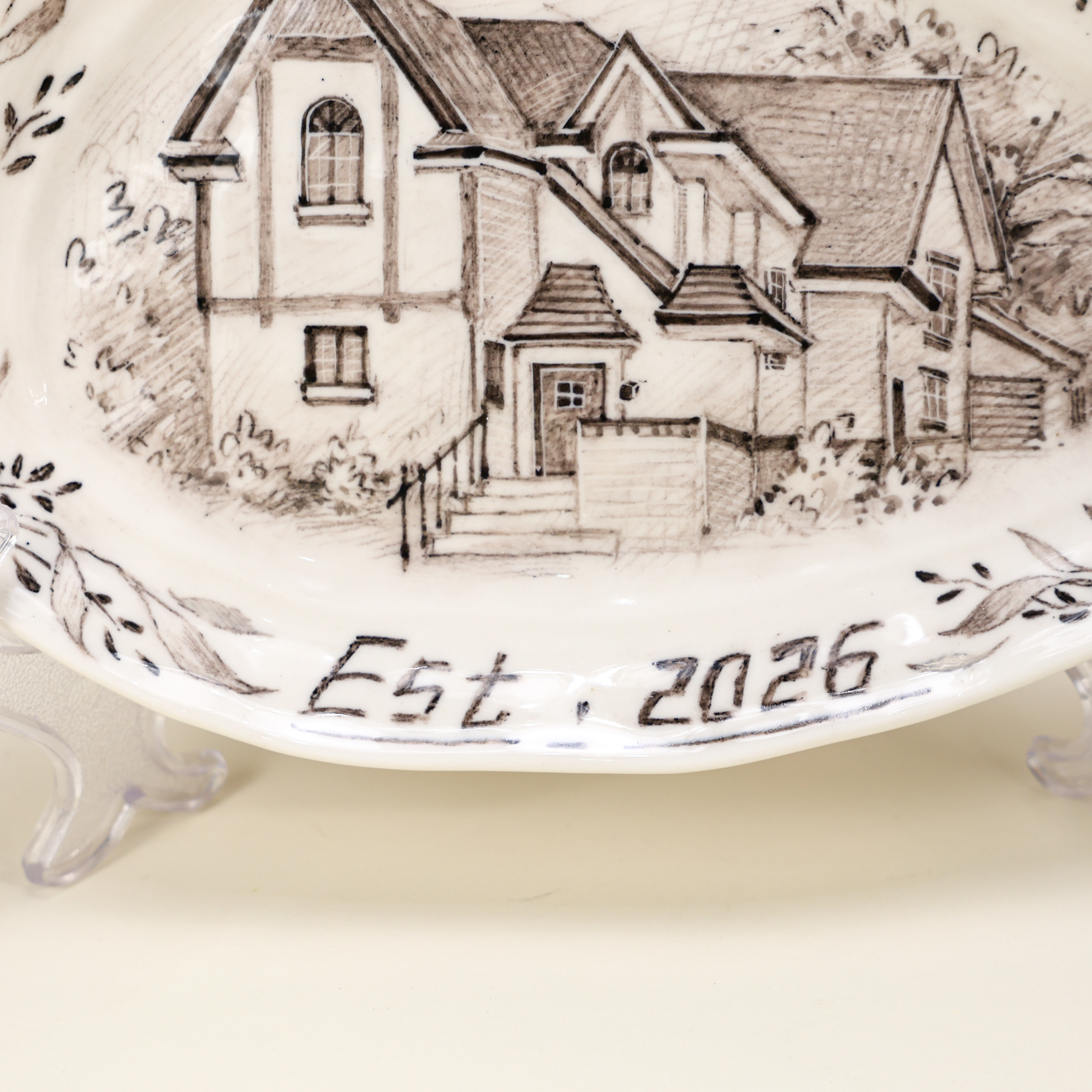 Custom Oval House Portrait Plate with Botanical Border - Image 8