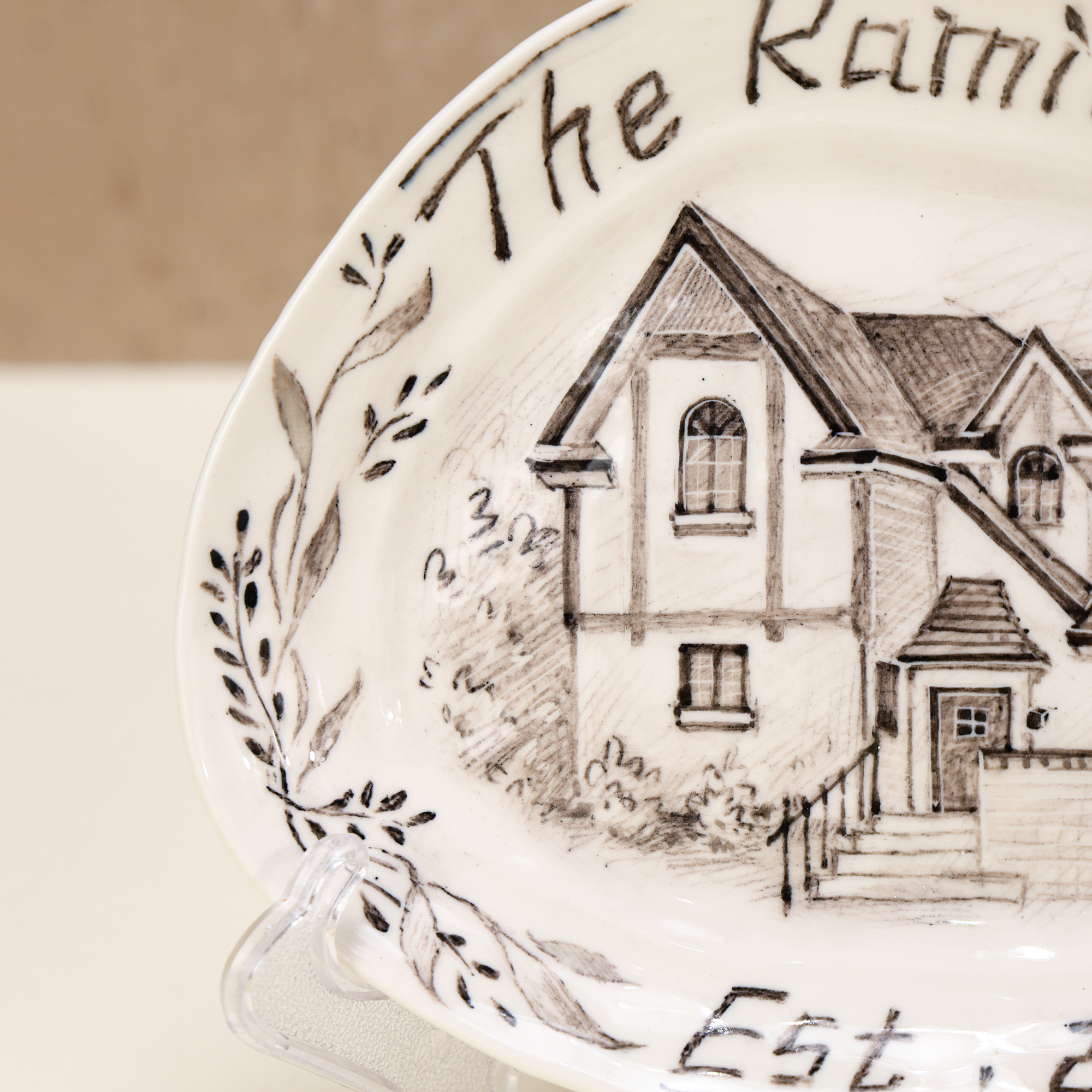 Custom Oval House Portrait Plate with Botanical Border - Image 9