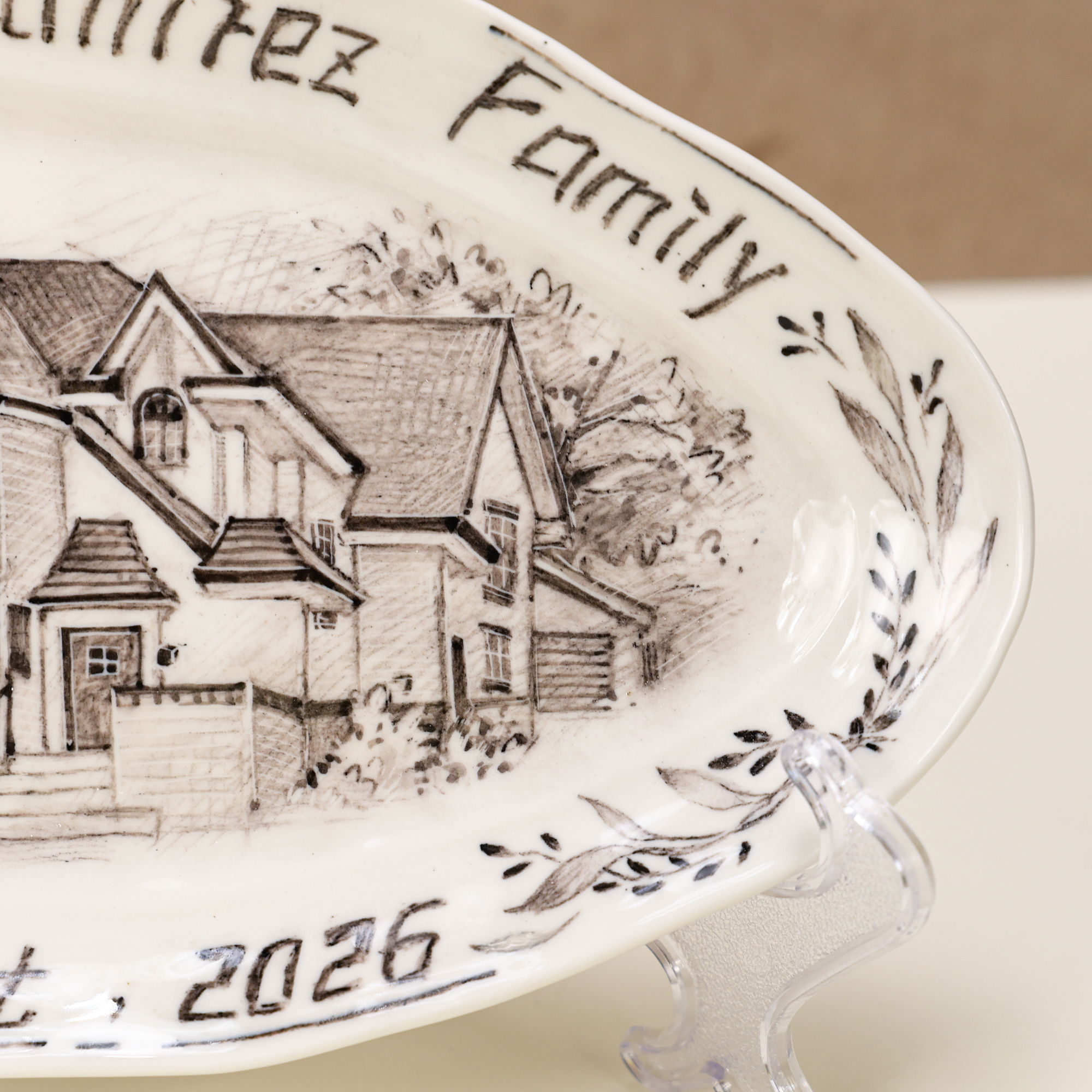 Custom Oval House Portrait Plate with Botanical Border - Image 10