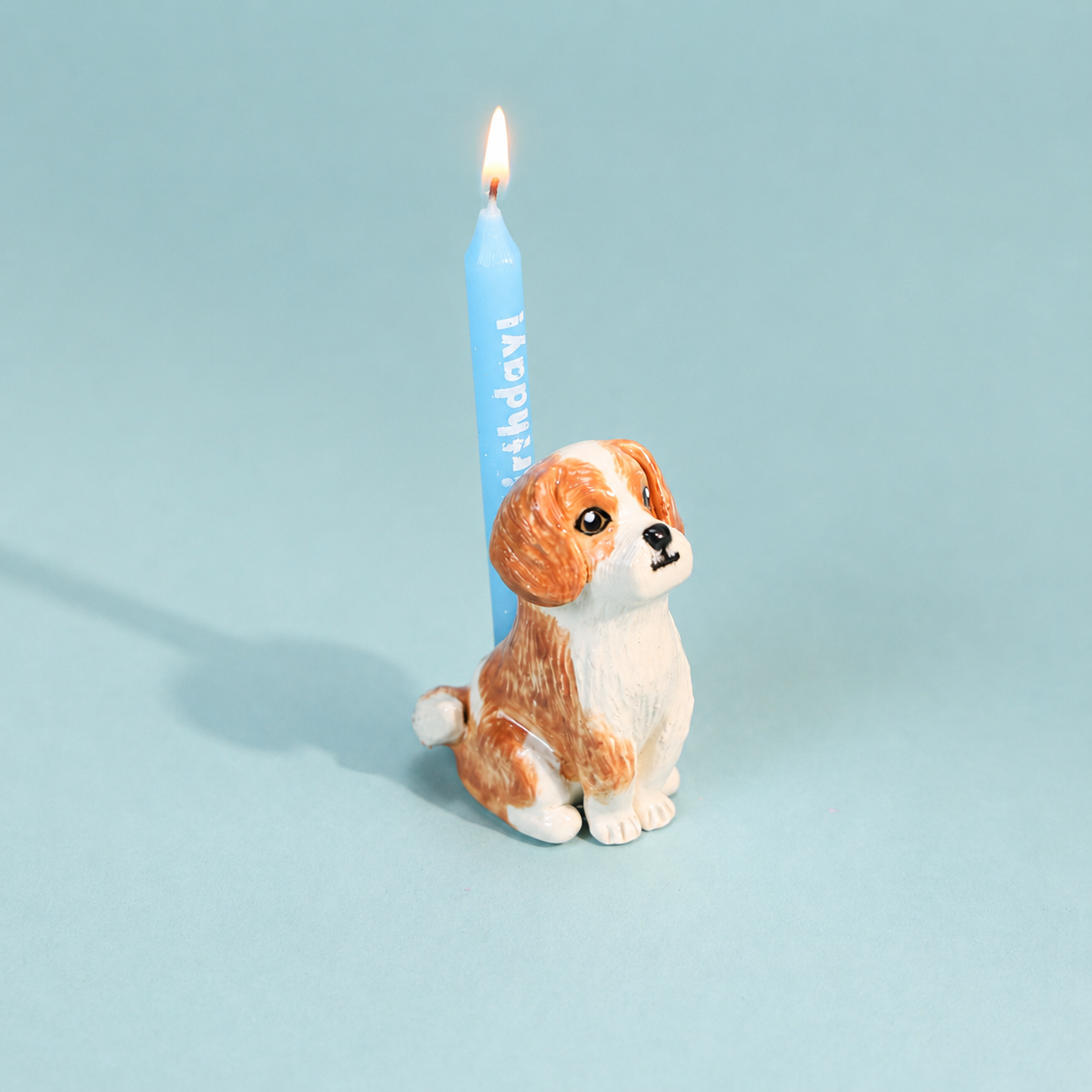 Hand-Painted Brown & White Dog Cake Topper Candle Holder - Image 9