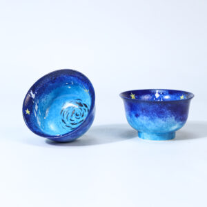 Hand-painted blue galaxy starry night ceramic cup with gold star details
