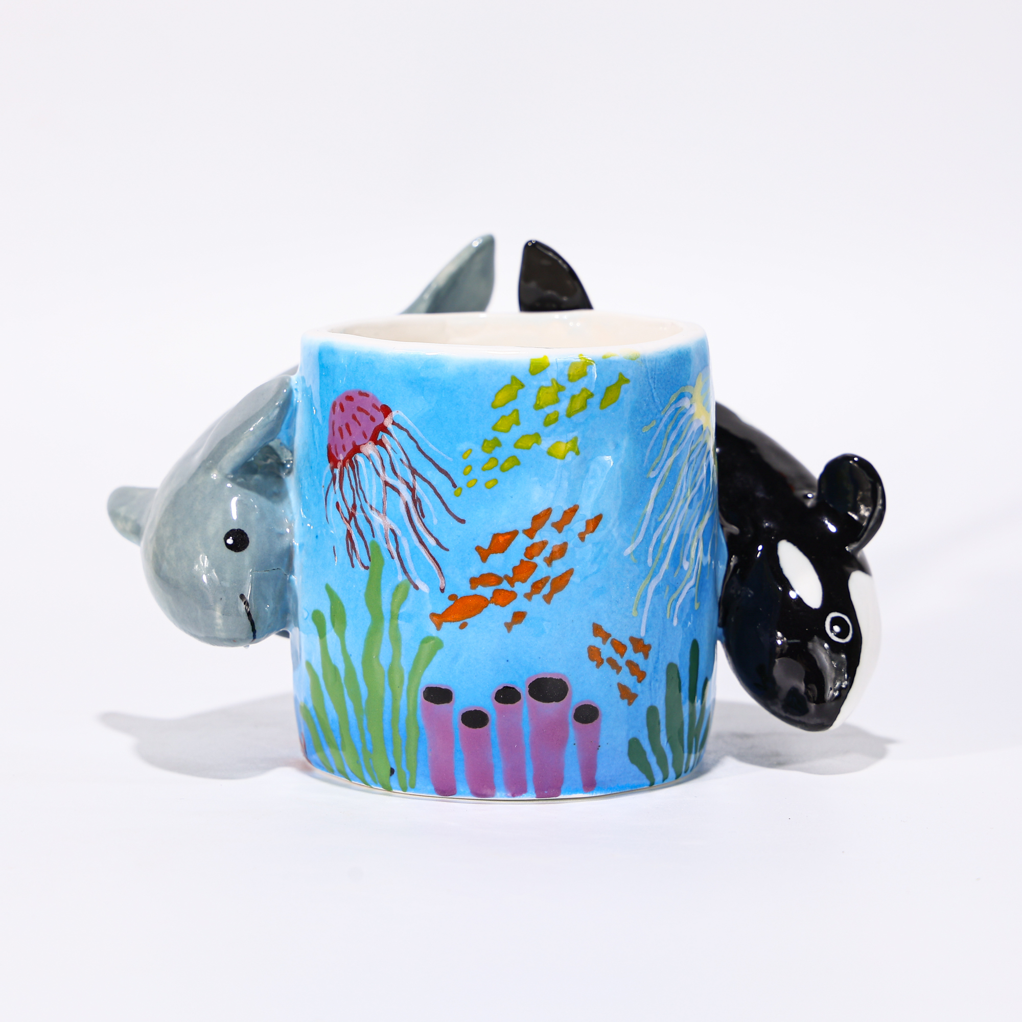 Hand-Painted Orca and Dolphin Coral Reef Ceramic Mug - Image 10