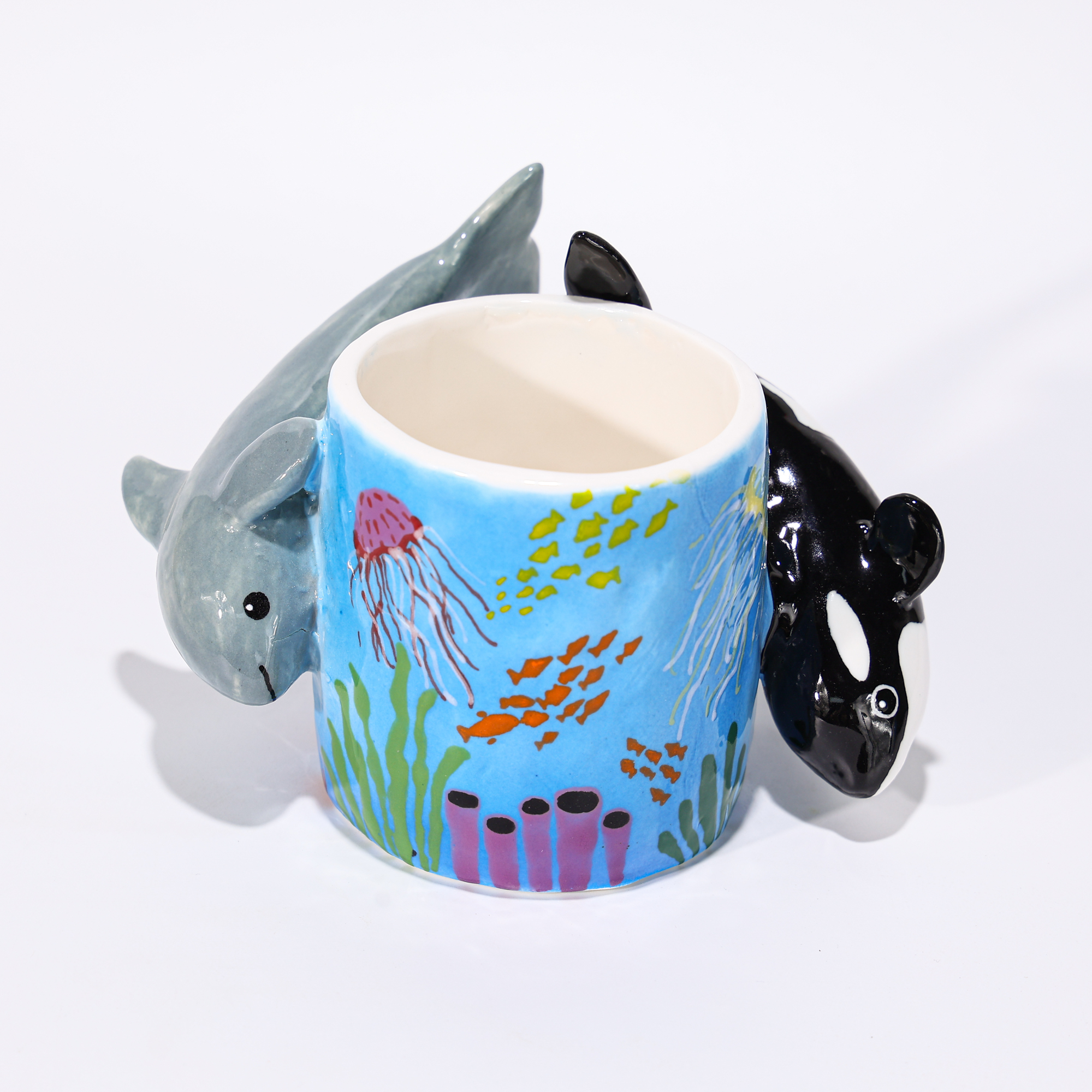 Hand-Painted Orca and Dolphin Coral Reef Ceramic Mug - Image 11