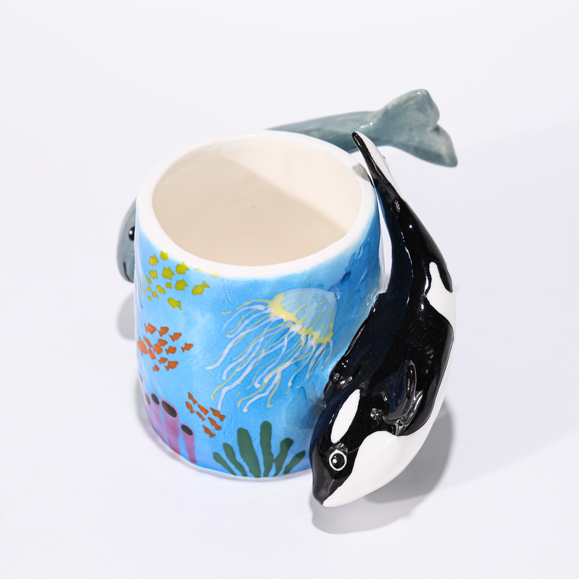 Hand-Painted Orca and Dolphin Coral Reef Ceramic Mug - Image 12