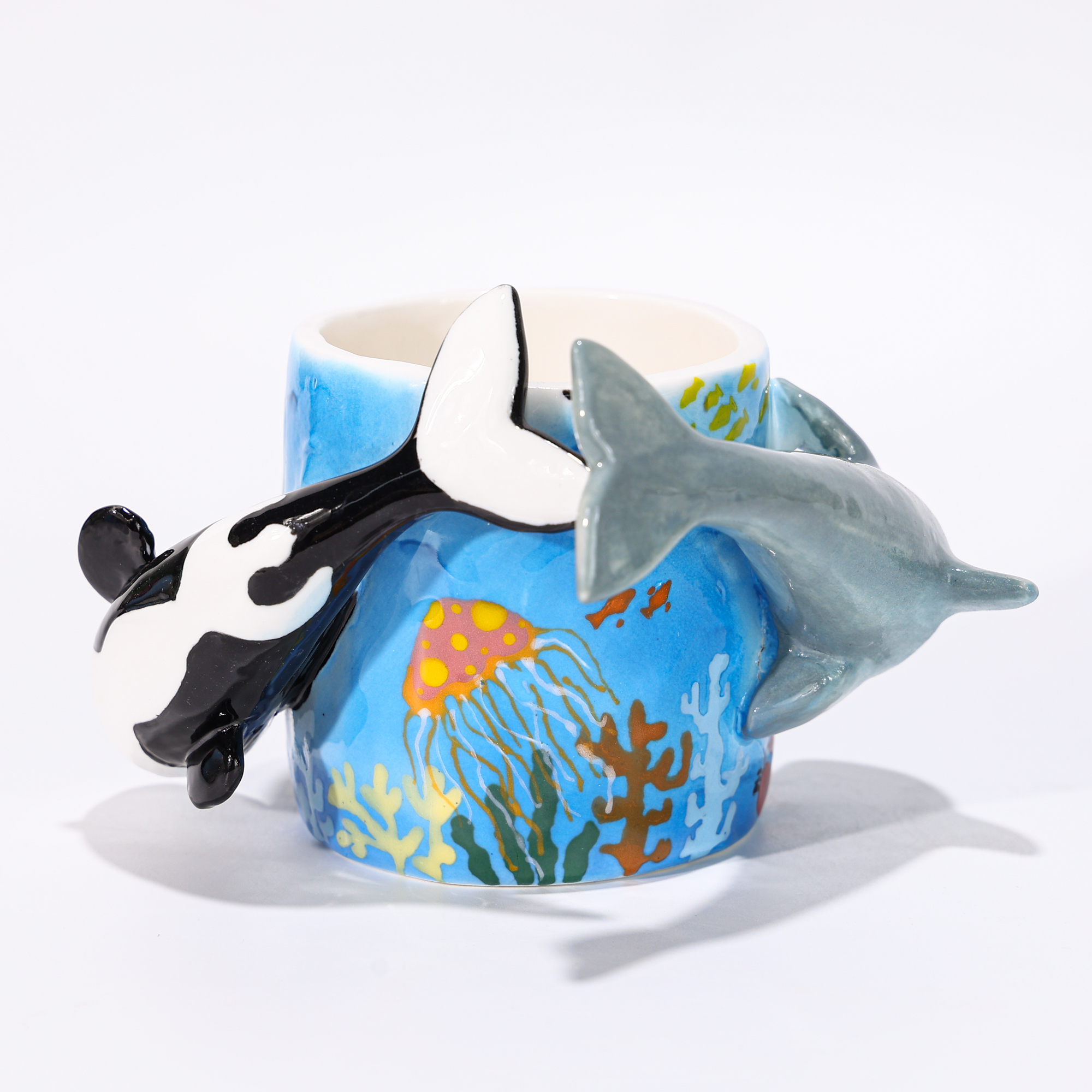 Hand-Painted Orca and Dolphin Coral Reef Ceramic Mug - Image 13