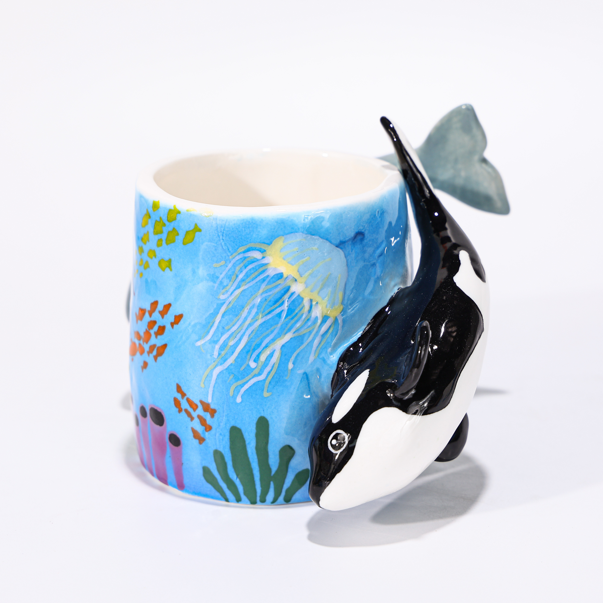 Hand-Painted Orca and Dolphin Coral Reef Ceramic Mug - Image 14
